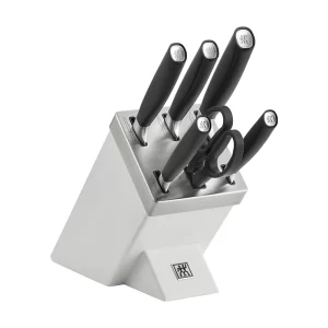 Bloque de cuchillos autoafilado, Plata/Blanco 7 piezas