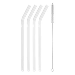 Juego de 4 popotes curvos de vidrío, 23 cm