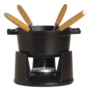 Juego de Fondue mini redondo, hierro fundido, negro - 10 cm