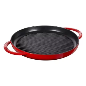 Sartén con grill con asas, Hierro fundido, Rojo - 30 cm