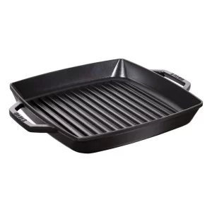 Sartén con grill cuadrado, Hierro fundido, Negro - 28 cm
